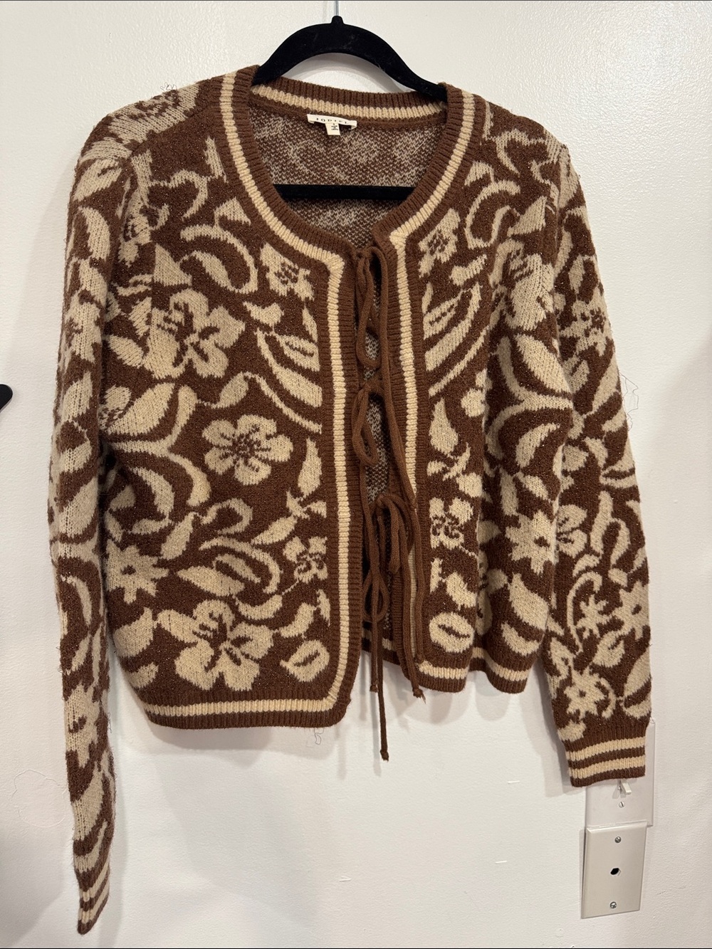 JODIFL Brown and Cream Floral Tie-Front Cardigan
